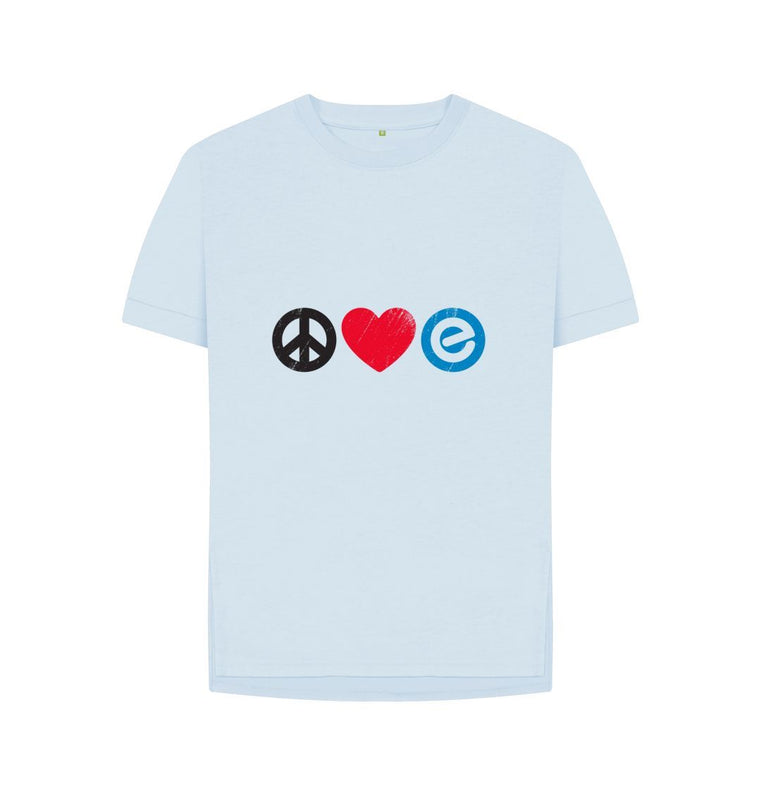 Sky Blue Women's 100% Organic Cotton Relaxed Fit - Peace, Love, Echelon - Tee