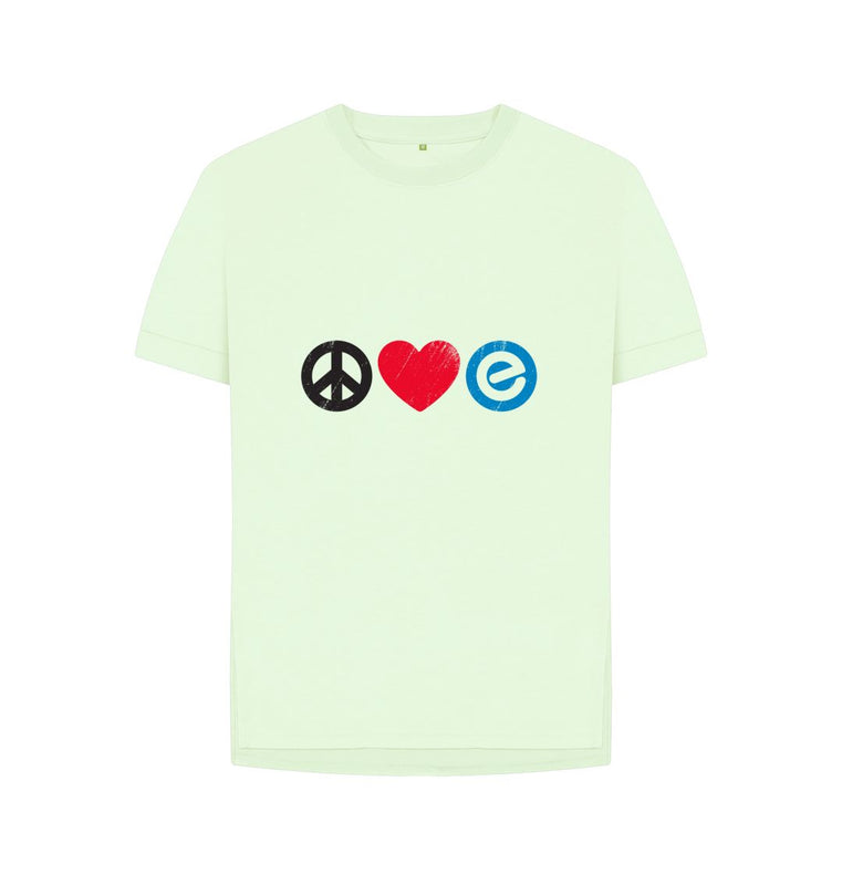Pastel Green Women's 100% Organic Cotton Relaxed Fit - Peace, Love, Echelon - Tee