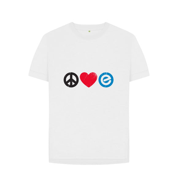 White Women's 100% Organic Cotton Relaxed Fit - Peace, Love, Echelon - Tee