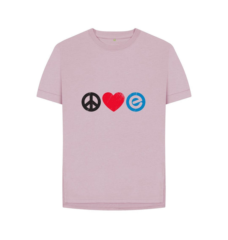 Mauve Women's 100% Organic Cotton Relaxed Fit - Peace, Love, Echelon - Tee