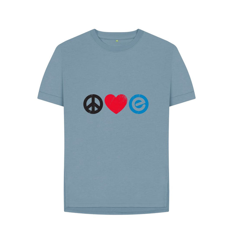 Stone Blue Women's 100% Organic Cotton Relaxed Fit - Peace, Love, Echelon - Tee