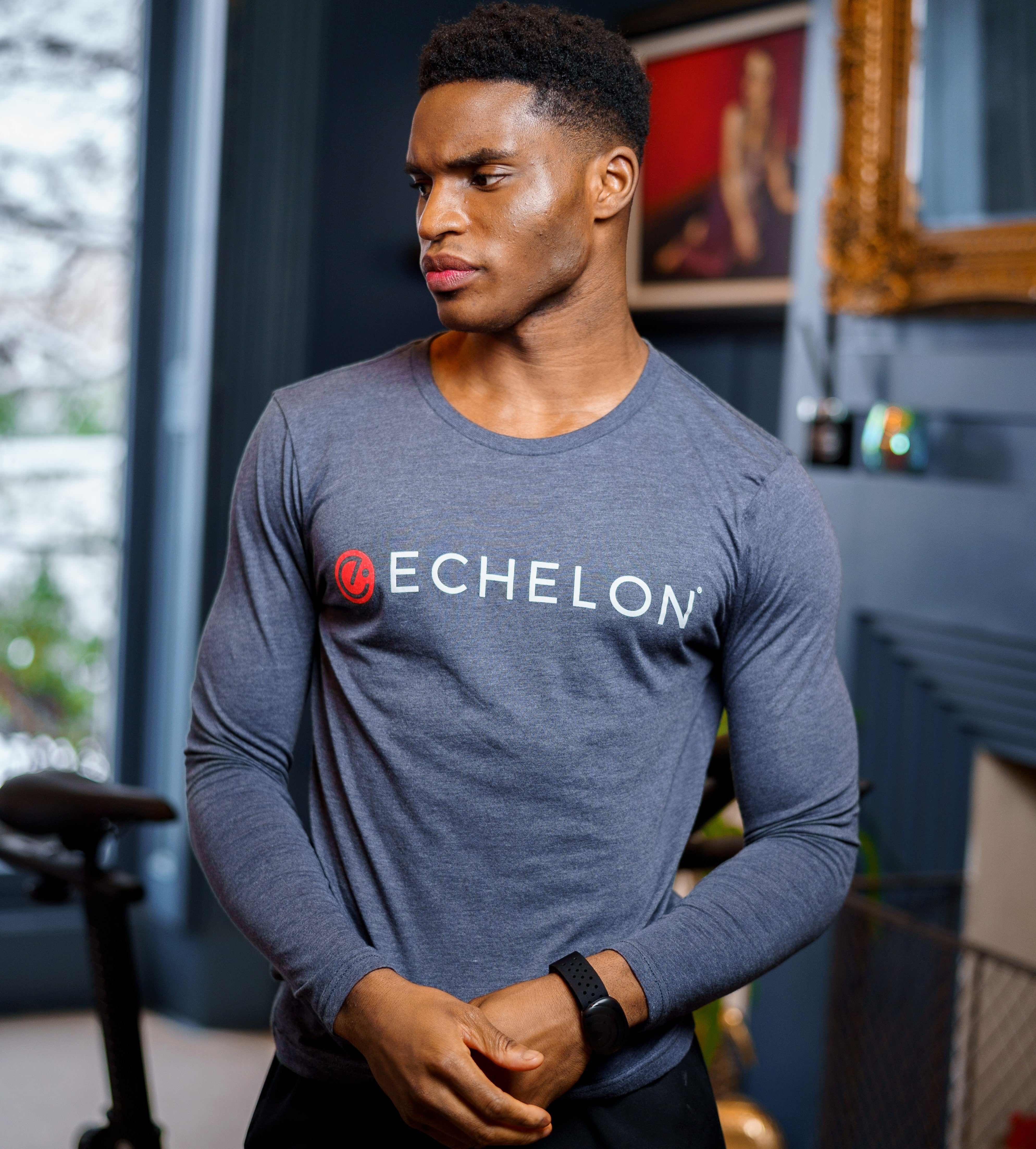 Echelon Fit UK Men's Heather Navy Long Sleeve Crewneck Top
