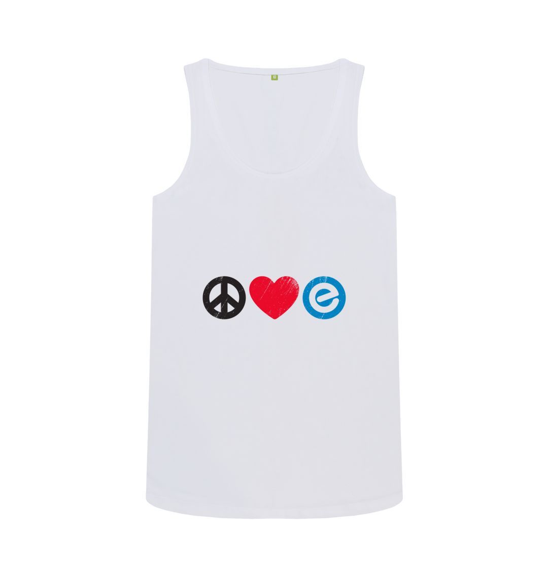 White Women's 100% Organic Cotton Vest - Peace, Love, Echelon
