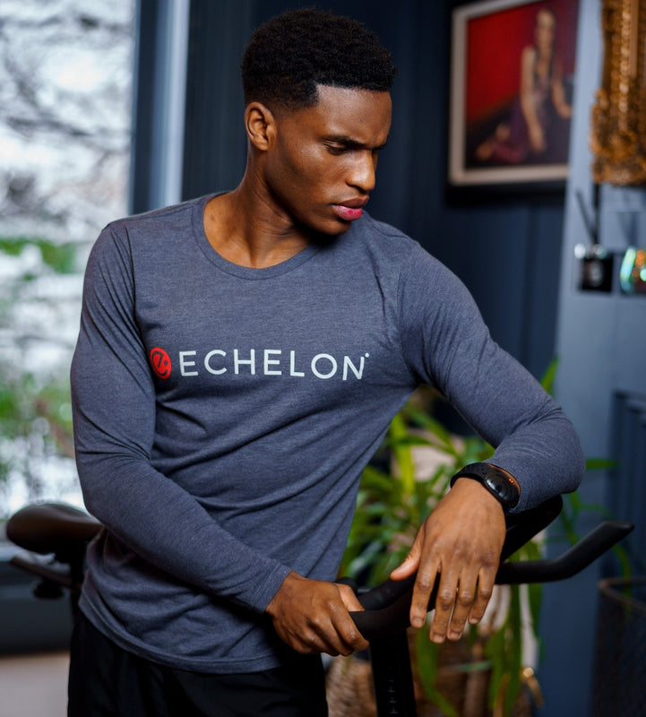 Men's Long Sleeve Crewneck Top - Heather Navy - Echelon Fit UK