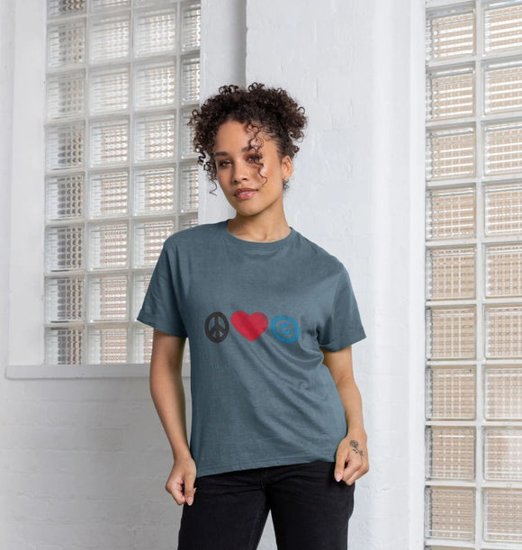 Women's 100% Organic Cotton Relaxed Fit - Peace, Love, Echelon - Tee - Echelon Fit UK
