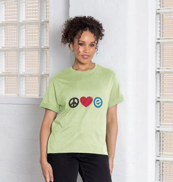 Women's 100% Organic Cotton Relaxed Fit - Peace, Love, Echelon - Tee - Echelon Fit UK